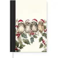 MuchoWow Uilen - Tak - Hulstblaadjes - Kerstmuts - Kerst - Cadeau - Kerstcadeau voor mannen, vrouwen en kinderen