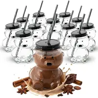 Novaliv 12x glühweinbekers 300 ml Gepersonaliseerde kerstmok met drinkrietje - beer als glühweinmok - mok met berenmotief Kerstboom Kerstmokken handwarmermokken