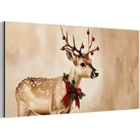 MuchoWow Aluminium schilderij 40x20 cm - Wanddecoratie metaal - Gewei - Kerst - Rendier - Rood - Metalen muurdecoratie woonkamer - Decoratie industrieel - Foto op dibond - Industriële accessoires slaapkamer