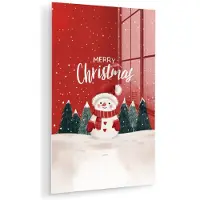 MuchoWow Glasschilderij 20x30 cm - Schilderij acrylglas - Kerstgroet - Sneeuw - Rood - Foto op glas - Muurdecoratie woonkamer - Wanddecoratie slaapkamer - Schilderijen