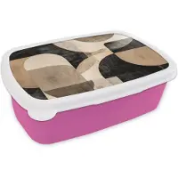 MuchoWow Broodtrommel Roze - Lunchbox Abstract - Vormen - Modern - Beige - Brooddoos 18x12x6 cm - Brood lunch box - Broodtrommels voor kinderen en volwassenen