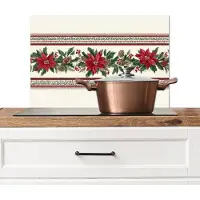 KitchenYeah Spatscherm keuken 60x40 cm - Kookplaat achterwand Kerststrook - Poinsettia - Rood - Groen - Muurbeschermer - Spatwand fornuis - Hoogwaardig aluminium