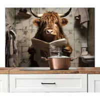 KitchenYeah Spatscherm keuken 120x80 cm - Kookplaat achterwand Schotse hooglander - Toilet - Krant - Badkamer - Muurbeschermer - Spatwand fornuis - Hoogwaardig aluminium