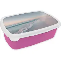 MuchoWow Broodtrommel Roze - Lunchbox Kustlijn - Pastel - water - Brooddoos 18x12x6 cm - Brood lunch box - Broodtrommels voor kinderen en volwassenen