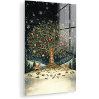 MuchoWow Glasschilderij 20x30 cm - Schilderij acrylglas - Feestboom - Winterhemel - Kleurrijk - Foto op glas - Muurdecoratie woonkamer - Wanddecoratie slaapkamer - Schilderijen