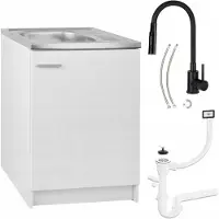 Stamar - Keukenkast 60cm met Wastafel + Wastafelkraan - Keuken meubel - Wit