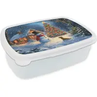 MuchoWow Broodtrommel Wit - Lunchbox Kerstwonder - Winteravond - Kleurrijk - Brooddoos 18x12x6 cm - Brood lunch box - Broodtrommels voor kinderen en volwassenen