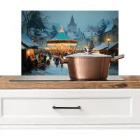 KitchenYeah Spatscherm keuken 60x40 cm - Kookplaat achterwand Winterkermis - Dorp - Kleurrijk - Muurbeschermer - Spatwand fornuis - Hoogwaardig aluminium