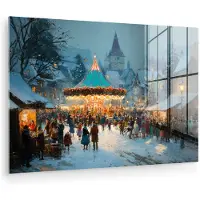 MuchoWow Glasschilderij 120x80 cm - Schilderij acrylglas - Winterkermis - Dorp - Kleurrijk - Foto op glas - Muurdecoratie woonkamer - Wanddecoratie slaapkamer - Schilderijen