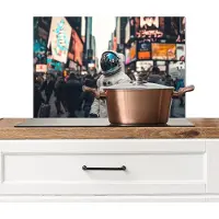KitchenYeah Spatscherm keuken 60x40 cm - Kookplaat achterwand Stad - Mensen - Astronaut - Wit - Muurbeschermer - Spatwand fornuis - Hoogwaardig aluminium