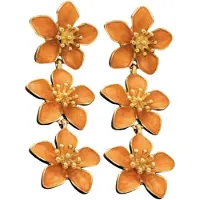 Charme Bijoux Oorbellen -oranje -bloemen -goudkleurig -