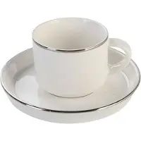 Bricard Lunel - Poseleinen Espressokopjes + Onderzetters - 12-Delig - 6-Persoons - 90 ml - Zilver