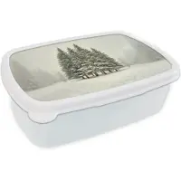 MuchoWow Broodtrommel Wit - Lunchbox Bomen - Sneeuw - Wit - Brooddoos 18x12x6 cm - Brood lunch box - Broodtrommels voor kinderen en volwassenen