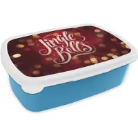 MuchoWow Broodtrommel Blauw - Lunchbox Jingle - Bells - Kerst - Rood - Brooddoos 18x12x6 cm - Brood lunch box - Broodtrommels voor kinderen en volwassenen