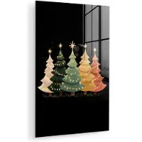 MuchoWow Glasschilderij 80x120 cm - Schilderij acrylglas - Kerstbomen - Kleurrijk - Lichtjes - Ster - Foto op glas - Muurdecoratie woonkamer - Wanddecoratie slaapkamer - Schilderijen