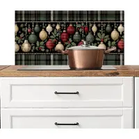KitchenYeah Spatscherm keuken 90x45 cm - Kookplaat achterwand Kerstballen - Rood - Hulsttakken - Patroon - Muurbeschermer - Spatwand fornuis - Hoogwaardig aluminium