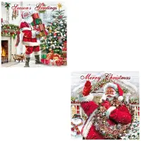 Benza 12 Traditionele Engelstalige dubbele Kerstkaarten met kerstman - 14 x 14 cm