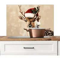 KitchenYeah Spatscherm keuken 80x55 cm - Kookplaat achterwand Kerst - Hert - Gewei - Rood - Muurbeschermer - Spatwand fornuis - Hoogwaardig aluminium