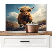 KitchenYeah Spatscherm keuken 90x60 cm - Kookplaat achterwand Schotse hooglander - Hoorns - Skateboard - Muurbeschermer - Spatwand fornuis - Hoogwaardig aluminium