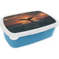 MuchoWow Broodtrommel Blauw - Lunchbox Walvis staart - Water - Zonsondergang - Brooddoos 18x12x6 cm - Brood lunch box - Broodtrommels voor kinderen en volwassenen