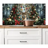 KitchenYeah Spatscherm keuken 120x60 cm - Kookplaat achterwand Kerstfeest - Dennenbos - Rood - Muurbeschermer - Spatwand fornuis - Hoogwaardig aluminium