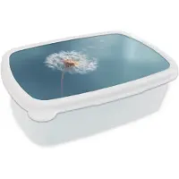 MuchoWow Broodtrommel Wit - Lunchbox Paardenbloem - Wind - Blauw - Brooddoos 18x12x6 cm - Brood lunch box - Broodtrommels voor kinderen en volwassenen