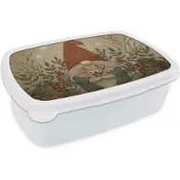 MuchoWow Broodtrommel Wit - Lunchbox Kerstgnome - Konijntjes - Kleurrijk - Brooddoos 18x12x6 cm - Brood lunch box - Broodtrommels voor kinderen en volwassenen