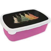 MuchoWow Broodtrommel Roze - Lunchbox Kerstbomen - Kleurrijk - Lichtjes - Ster - Brooddoos 18x12x6 cm - Brood lunch box - Broodtrommels voor kinderen en volwassenen