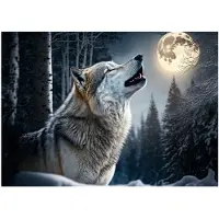 WALLARENA - Fotobehang - 250x175 cm - Fototapete van een wolf in het bos met de maan voor de slaapkamer of woonkamer