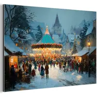 MuchoWow Aluminium schilderij 30x20 cm - Wanddecoratie metaal - Winterkermis - Dorp - Kleurrijk - Metalen muurdecoratie woonkamer - Decoratie industrieel - Foto op dibond - Industriële accessoires slaapkamer
