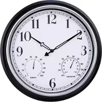 Sensahome Wandklok - Waterdicht - Buitenklok - Diameter 40cm - Stille Uurwerk - Temperatuur/ Vochtigheid - Hygrometer/Thermometer - Zilver
