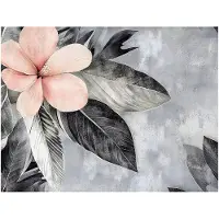 WALLARENA - Fotobehang - 400x280 cm - bloemen, beton, bladeren, imitatie, slaapkamer, woonkamer