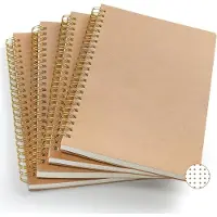 LONGZIMING Set van 4 A5 Notitieboekjes met Dotted Papier – 50 vellen / 100 pagina’s, Spiraalgebonden, Kraft Kaft, Schetsboek, Dagboek, Perfect voor Kantoor en School