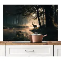 KitchenYeah Spatscherm keuken 120x80 cm - Kookplaat achterwand Hert - Bosbeek - Mystiek - Muurbeschermer - Spatwand fornuis - Hoogwaardig aluminium