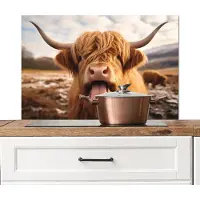 KitchenYeah Spatscherm keuken 80x55 cm - Kookplaat achterwand Schotse hooglander - Tong - Hoorns - Muurbeschermer - Spatwand fornuis - Hoogwaardig aluminium