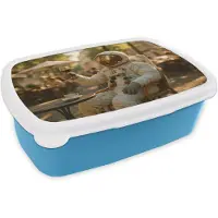 MuchoWow Broodtrommel Blauw - Lunchbox Wijn - Rood - Terras - Koffie - Brooddoos 18x12x6 cm - Brood lunch box - Broodtrommels voor kinderen en volwassenen