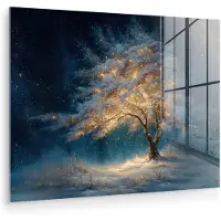 MuchoWow Glasschilderij 160x120 cm - Schilderij acrylglas - Levensboom - Nacht - Donker - Blauw - Foto op glas - Muurdecoratie woonkamer - Wanddecoratie slaapkamer - Schilderijen