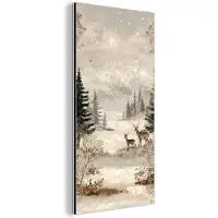 MuchoWow Aluminium schilderij 80x160 cm - Wanddecoratie metaal - Bos - Herten - Winter - Sneeuw - Metalen muurdecoratie woonkamer - Decoratie industrieel - Foto op dibond - Industriële accessoires slaapkamer