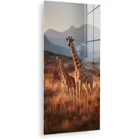 MuchoWow Glasschilderij 80x160 cm - Schilderij acrylglas - Giraffen - Hoog gras - Acaciabomen - Foto op glas - Muurdecoratie woonkamer - Wanddecoratie slaapkamer - Schilderijen