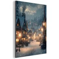 MuchoWow Aluminium schilderij 120x160 cm - Wanddecoratie metaal - Winterdorp - Sneeuw - Donker - Metalen muurdecoratie woonkamer - Decoratie industrieel - Foto op dibond - Industriële accessoires slaapkamer