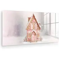 MuchoWow Glasschilderij 80x40 cm - Schilderij acrylglas - Huisje - Suiker - Pastel - Foto op glas - Muurdecoratie woonkamer - Wanddecoratie slaapkamer - Schilderijen
