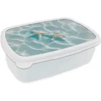 MuchoWow Broodtrommel Wit - Lunchbox Zeesterren - Golvend water - Rustgevend - Brooddoos 18x12x6 cm - Brood lunch box - Broodtrommels voor kinderen en volwassenen