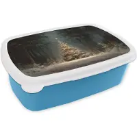 MuchoWow Broodtrommel Blauw - Lunchbox Kerstboom - Bos - Sneeuw - meerkleurig - Brooddoos 18x12x6 cm - Brood lunch box - Broodtrommels voor kinderen en volwassenen