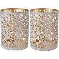COSY&TRENDY Cosy & Trendy kaarsenhouder Waxinelichtjes - 2x - wit goud - antiek look sfeer - H13 cm - voor theelichtjes
