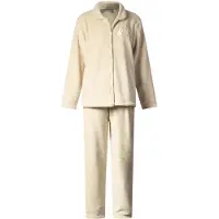 Lunatex - warm dames huispak 124267 met doorknoop - zacht loungepak - coral fleece - beige - maat XXL