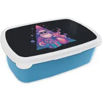 MuchoWow Broodtrommel Blauw - Lunchbox Retro - Kerstman - Rendieren - Kerstboom - Brooddoos 18x12x6 cm - Brood lunch box - Broodtrommels voor kinderen en volwassenen