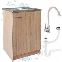 Stamar - Keukenkast 60x50 cm - Onderkast met Spoelbak met één compartiment + kraan + sifon - Eik Sonoma