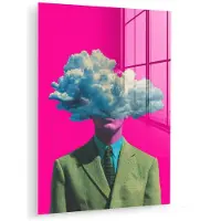 MuchoWow Glasschilderij 60x80 cm - Schilderij acrylglas - Man - Pak - Wolk - Roze - Foto op glas - Muurdecoratie woonkamer - Wanddecoratie slaapkamer - Schilderijen