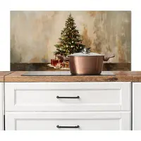 KitchenYeah Spatscherm keuken 100x50 cm - Kookplaat achterwand Kerstboom - Versierd - Kleurrijk - Muurbeschermer - Spatwand fornuis - Hoogwaardig aluminium