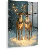 MuchoWow Glasschilderij 120x160 cm - Schilderij acrylglas - Dennensprookje - Rendier - Nacht - Foto op glas - Muurdecoratie woonkamer - Wanddecoratie slaapkamer - Schilderijen